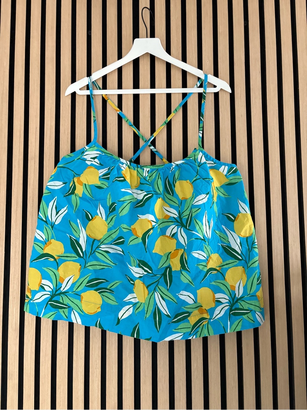 Anthropologie Print Fresh Lemon Zest Boxy Cami Top Blue Size XL